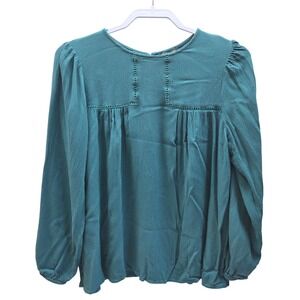 Buckle Black Women Teal Textured Peasant Tunic Top Blouse Size M
